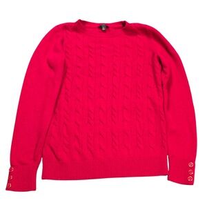 Talbots Petites Cable Knit Sweater Women's Size P Red Button Cuff Crew Neck